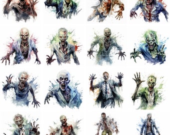 Watercolor Zombie Clipart, high quality png, halloween clipart, zombie clipart, spooky png, Scrapbooking, Commercial Use, digital download
