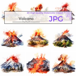 Watercolor Volcanos Clipart, lava jpg volcano sublimation nature printables mountain scenic Scrapbooking, Commercial Use, Digital download