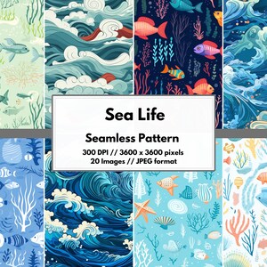 Sea Life Digital Paper, High Quality JPG, Ocean Digital Pattern, Blue Backgrounds, Summer Seamless Patter, Digital Download, Commercial Use