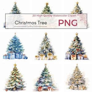 Christmas Tree Clipart, High Quality PNG, Watercolor Winter Clipart, Christmas Decor, Holiday Christmas PNG, Card making, Instant download
