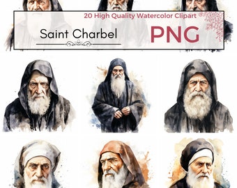Saint Charbel Clipart, high quality png religious clipart catholic sublimation saint png Watercolor clipart, Card making, Instant download