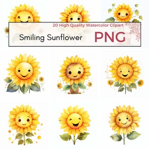 Sourire des cliparts tournesol, PNG de haute qualité, des cliparts printemps, mignon tournesol PNG, Clipart chambre d'enfant, téléchargement immédiat, usage Commercial