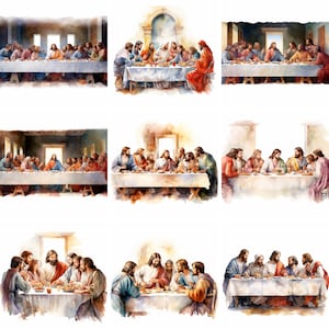 Watercolor The Last Supper Clipart, high quality png, christian clip art, catholic, bible, religious Prints, Sublimation, instant download