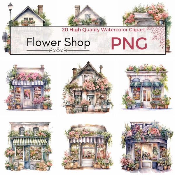 20 Watercolor Flower Shop Clipart PNG | Boutique, Florist, Spring Flowers, Floral Clipart, Digital Prints, Instant download, Commercial Use