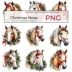 Weihnachten Pferd Clipart, hochwertige png Weihnachten Clipart Pferd Sublimation xmas png Aquarell Clipart, Kartenherstellung, Instant download