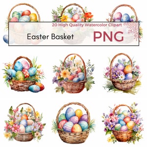 Clipart cestino di Pasqua, PNG di alta qualità, Clipart primaverile, sublimazione pasquale, arte pasquale, clipart acquerello, creazione di cartoline, download istantaneo