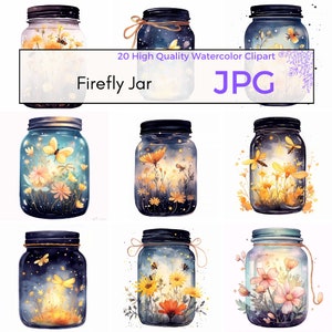 Watercolor Firefly Jar Clipart, High Quality JPG, Fantasy Clipart, Firefly Clipart, Fairy Jar Wall Art, Digital Download, Commercial Use