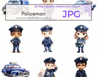 Watercolor Policeman Clipart, cute clipart nursery clipart children jpg policeman graphics Scrapbooking Commercial Use, JPG Digital download