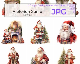 Watercolor Victorian Santa Claus Clipart, holiday printables, Santa print, christmas clipart, Scrapbooking, Commercial Use, digital download