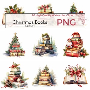 Christmas Books Clipart, christmas clipart, holiday png, xmas png, winter printables, decor Watercolor clipart, card making instant download