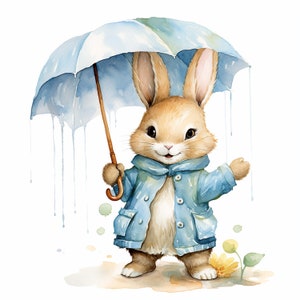 Raincoat Rabbit Bunny in Raincoat Clipart, High Quality PNG, Cute Nursery Clipart ...