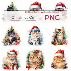 Kerst kat clipart, hoge kwaliteit png xmas png kerst clipart kat sublimatie graphics aquarel clipart kaart maken, Instant download