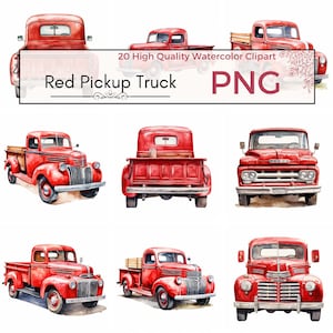 Rode pick-up truck clipart, hoge kwaliteit PNG cottagecore boerderij leven afdrukbare graphics vintage aquarel clipart kaart maken, Instant download