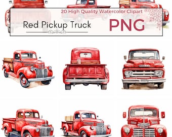 Red Pickup Truck Clipart, High Quality PNG cottagecore farm life printable graphics vintage Watercolor clipart Card making, Instant download