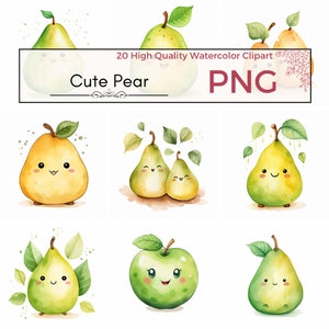 Cute Pear Clipart, PNG di alta qualità carino clipart arredamento per la scuola materna pera png frutta grafica Clipart ad acquerello, creazione di cartoline, download istantaneo