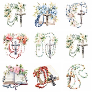 Clipart del rosario cattolico dell'acquerello, clip art religiosa, stampabili della Bibbia, clipart biblica, stampe del rosario, sublimazione, download istantaneo