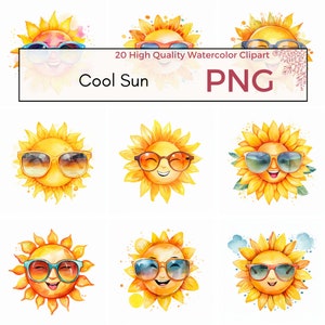 Cool Sun Clipart, High Quality PNG, Sun PNG Wearing Sunglasses, Summer Clipart, Nursery Art, Junk Journal, Digital Download, Commercial Use