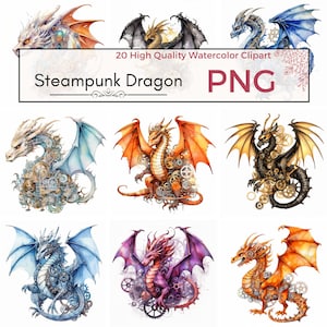 20 Watercolor Steampunk Dragon Clipart Bundle | Watercolor Steampunk, Steampunk Animals | Butterflies PNG | Commercial Use