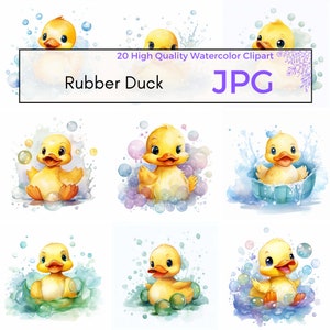 Watercolor Rubber Duck Clipart, High Quality JPG, Rubber Duck Prints, Nursery Prints Cute Childrens Graphics Instant Download Commercial Use
