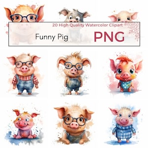 Lustige schrullige Schwein Clipart, hohe Qualität PNG, niedliche Tiere vom Bauernhof Clipart, Schwein PNG, Sublimation, Kartenherstellung, digitaler Download, kommerzielle Nutzung