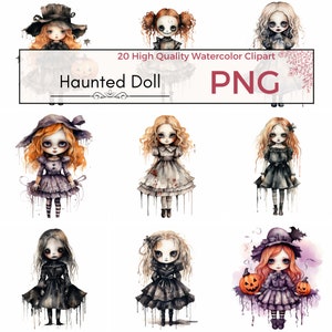 Haunted Doll Clipart, high quality png halloween clipart spooky png doll sublimation prints Watercolor clipart Card making, Instant download