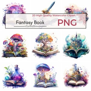 PNG Watercolor Fantasy Book Clipart, high quality png, fairytale clipart, fantasy clipart, fantasy png, decor, card making, instant download
