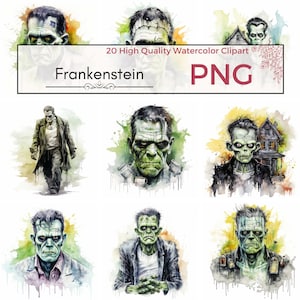 Frankenstein Clipart, high quality png halloween printables spooky clip art monsters png Watercolor clipart, Card making, Instant download