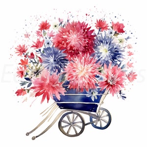 Watercolor 4th of July Floral Clipart Collection 3 - Patriotic Floral ...