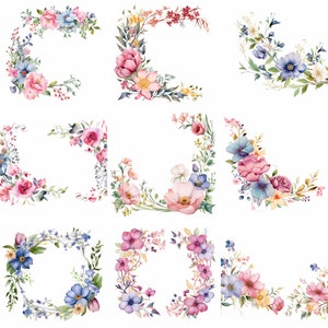 20 Watercolor Floral Border Clipart, botanical clipart, digital paper craft, floral flowers, Printables, scrapbooking, digital download