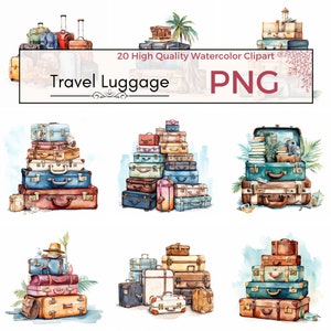 Reisbagage clipart, hoge kwaliteit png retro illustratie zomer clipart koffer graphics aquarel clipart kaart maken Instant download