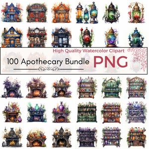 Witch Apothecary Clipart, high quality png, occult clipart, fantasy clipart, watercolor fantasy, halloween art, card making instant download