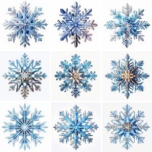 Aquarelle flocon de neige Clipart, fichiers png de haute qualité, clipart hiver, imprimable, graphiques, scrapbooking, glace, neige, téléchargement immédiat