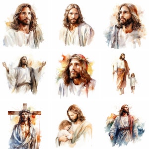 20 aquarelle Jésus Christ Clipart, png de haute qualité, religieux, clip art catholique, prière biblique, imprimables, scrapbooking, téléchargement numérique