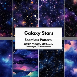 Galaxy Stars digitaal papier, hoge kwaliteit JPG, ruimte achtergrond, sterren digitaal patroon, kosmisch papier, planeten papier, Galaxy naadloos patroon