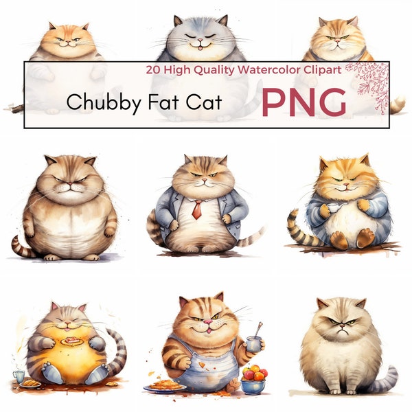 Funny Chubby Fat Cat Clipart, High Quality PNG, Cute Cat PNG, Nursery Sublimation, Digital Paper Crafting, Digital Download, Commercial Use