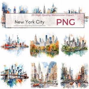 New York City Clipart png di alta qualità New York png sublimazione skyline clipart Central Park Acquerello clipart Creazione di carte Download immediato