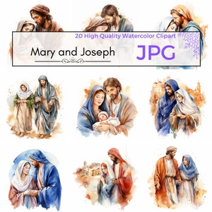 Aquarelle Vierge Marie et Joseph Clipart, clipart religieux catholique sublimation impressions Scrapbooking, Utilisation commerciale, JPG Téléchargement numérique