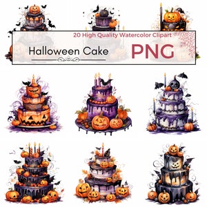 Halloween Cake Clipart, hoge kwaliteit png cake png dessert clipart halloween sublimatie Aquarel clipart, Kaart maken, Instant download