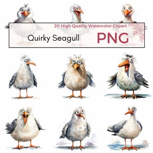Quirky Seagull Clipart, High Quality PNG, Digital Download, Bird Clipart, Seagull PNG, Funny Graphics Paper Crafts Scrapbooking Junk Journal