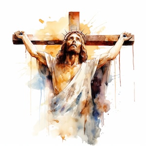 Watercolor Jesus on Cross Clipart, Religious Clipart Catholic ...