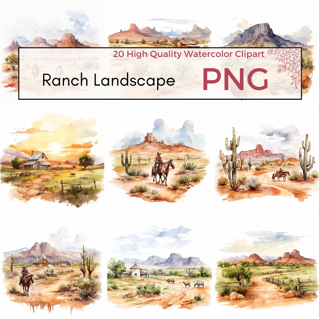 Ranch Landscape Clipart, High Quality PNG, Western Landscape Scene ...