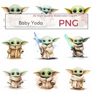 Baby Yoda Clipart, PNG de alta calidad Star Wars clipart Yoda sublimación halloween png impresiones acuarela clipart Fabricación de tarjetas, Descarga instantánea