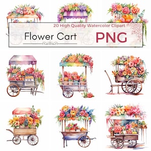 20 Aquarell Blumen Blumenwagen Clipart, Blumenmuster, PNG, Sofort Download, Drucke, kommerzielle Nutzung, Gänseblümchen, Sommer, Garten, Blumenstrauß