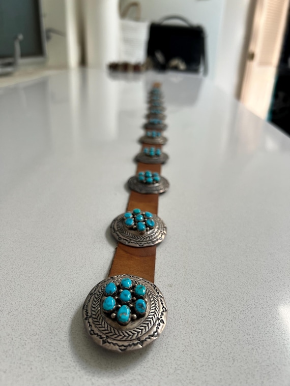 Vintage Navajo Silver and Turquoise Concho Belt - 40.5” - Etsy display picture 3