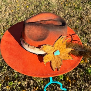 Arizona Sunset Cowhide Leather Flower Custom Hat