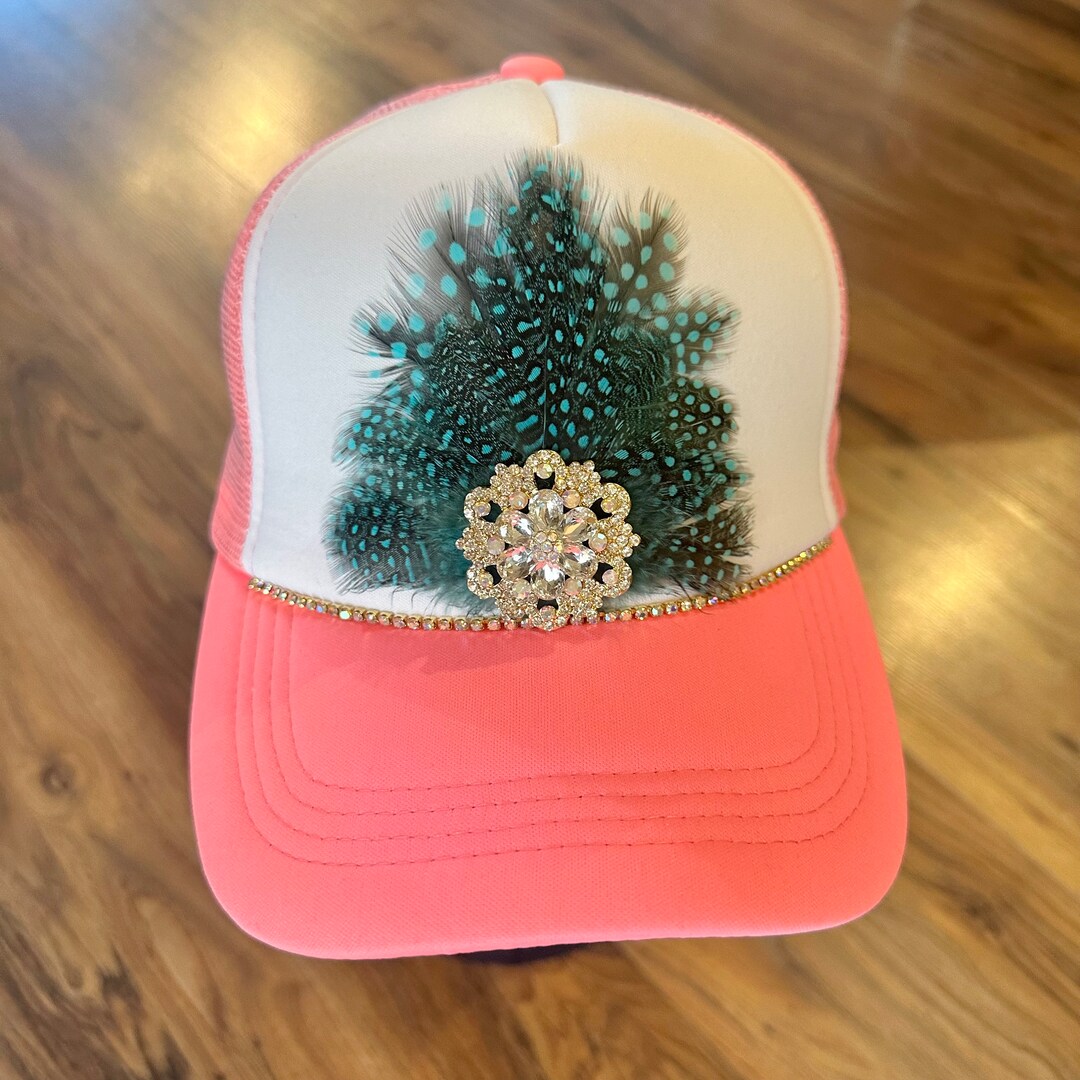 Teal Feathered Trucker Hat Teal Feather Trucker Hat | Western Trucker Cap – Ginger  main image 3
