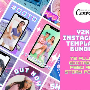 Y2K Instagram template bundle | Made in CANVA | Fully customisable