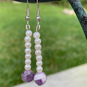 Handmade Beaded Dangle Purple Earrings