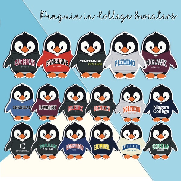 Penguin in College Sweater | Laptop Sticker, Scrapbook Sticker, Canadian College, Journal Sticker, Cute Penguin Sticker