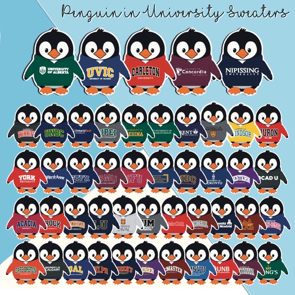 Pinguïn in universitaire trui | Laptopsticker, plakboeksticker, Canadese universiteit, dagboeksticker, schattige pinguïnsticker